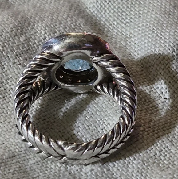 David Yurman Petite Cerise Ring in Blue Topaz & Diamonds, SS, Size 4.5 - Picture 2 of 14
